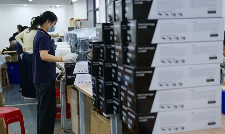 professional packaging workshop for printer consumables production.