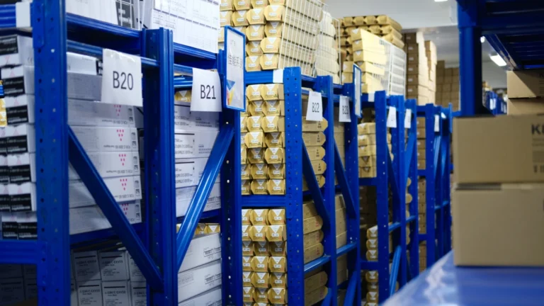 warehouse storage area for printing consumables and spare parts.