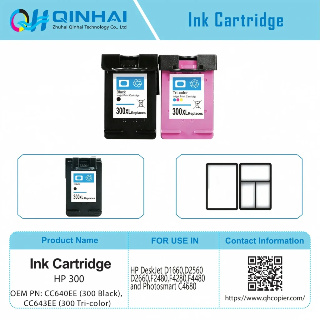 hp 300 black / 300 tri color ink cartridge oem code: cc640ee (300 black), cc643ee (300 tri color)