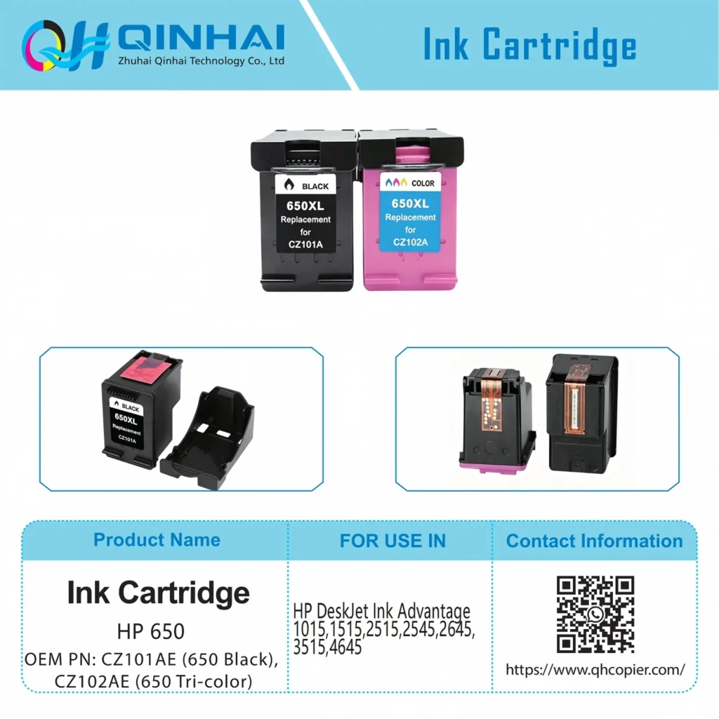 hp 650 black / 650 tri color ink cartridge oem code: cz101ae (650 black), cz102ae (650 tri color)