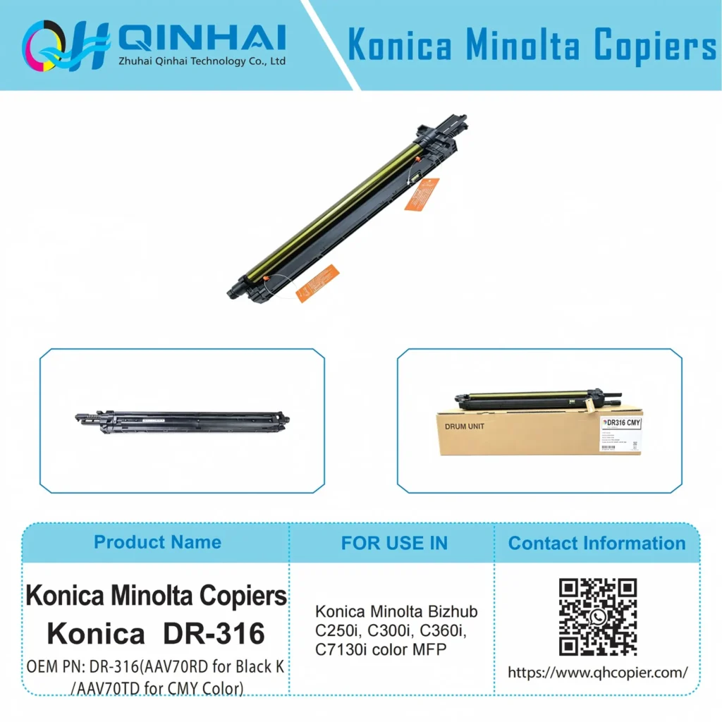 konica minolta dr 316 drum unit oem code: dr 316(aav70rd for black k / aav70td for cmy color)
