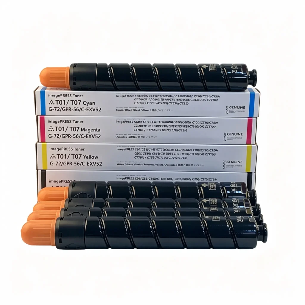 canon t01/t07/npg 72/gpr 56/c exv52 color production digital multifunction copier toner cartridge