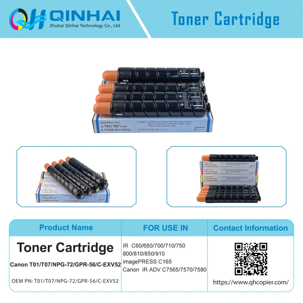 canon t01/t07/npg 72/gpr 56/c exv52 color production digital multifunction copier toner cartridge